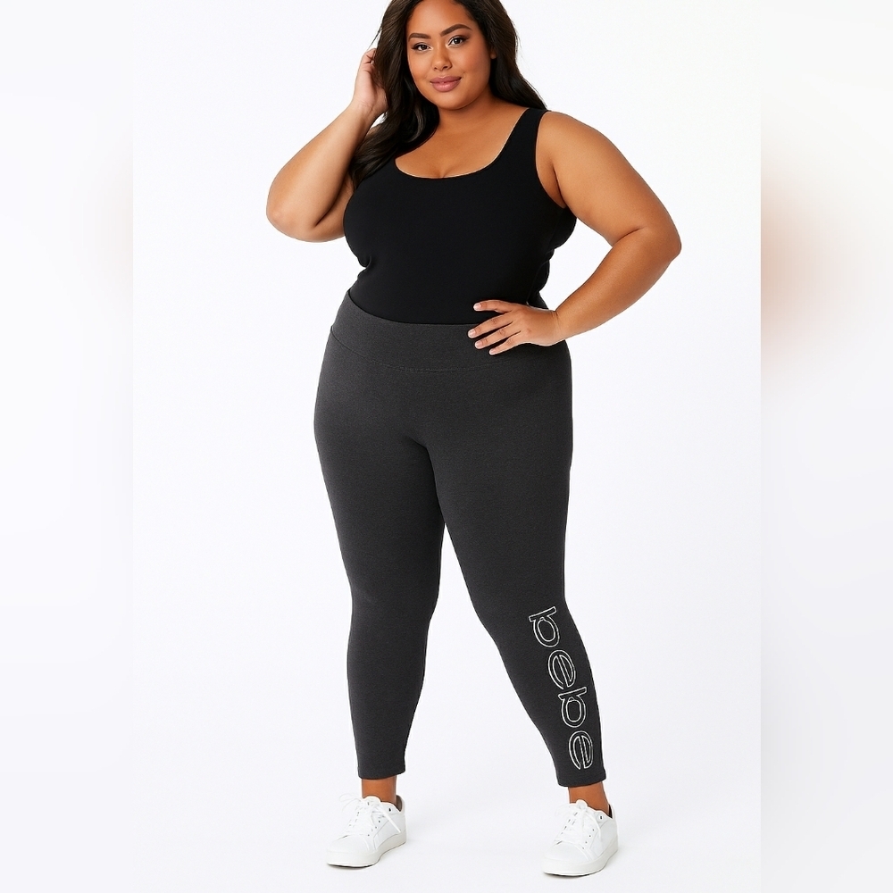 Bebe Sport Bling Leggings Sequin Charcoal Grey Activewear Workout Athletic 1X